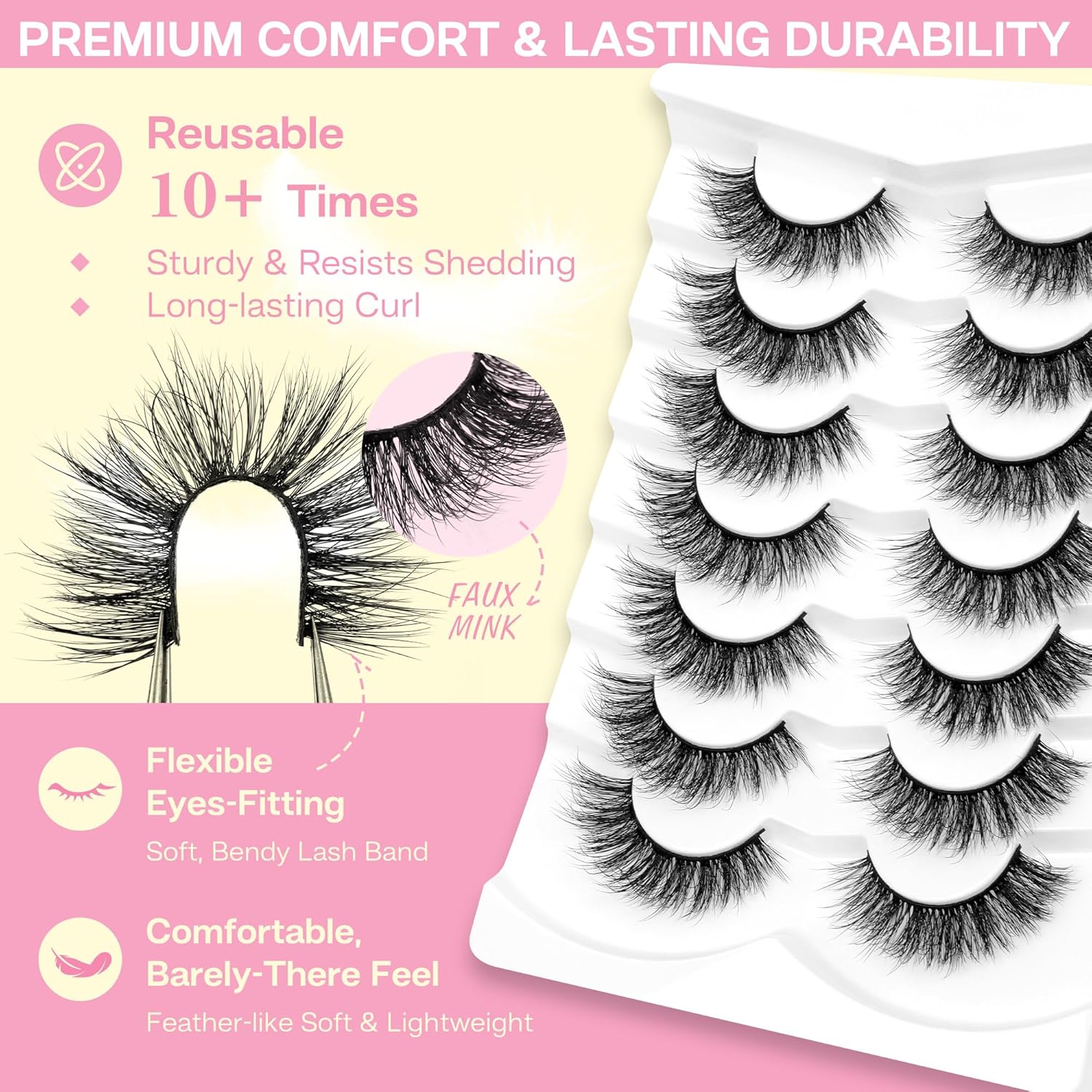CALAILIS 7pairs/box False Eyelashes - Wispy 3D Fluffy Soft Reusable Strip Lashes